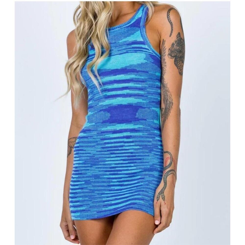 Princess Polly knit tank dress Sz 2 blue mini bodycon summer Elish
